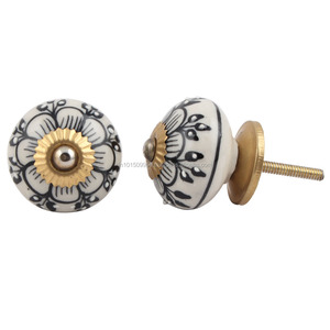 Boutons de tiroir en céramique décorative faite à la main, fleur blanche, meubles, commode, armoire, poignées de porte, placard de cuisine, vente en gros - Product Image 3