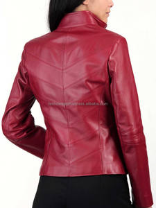 Blouson aviateur élégant en cuir d'agneau véritable pour femme, coupe ajustée, rouge, imperméable, respirant, vêtement d'extérieur tendance pour l'hiver, importé - Product Image 2