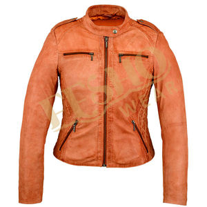 Blouson bombardier en cuir de mouton respirant matelassé à la mode vintage pour femmes vêtements d'extérieur cirés lavés nouveau design - Product Image 1