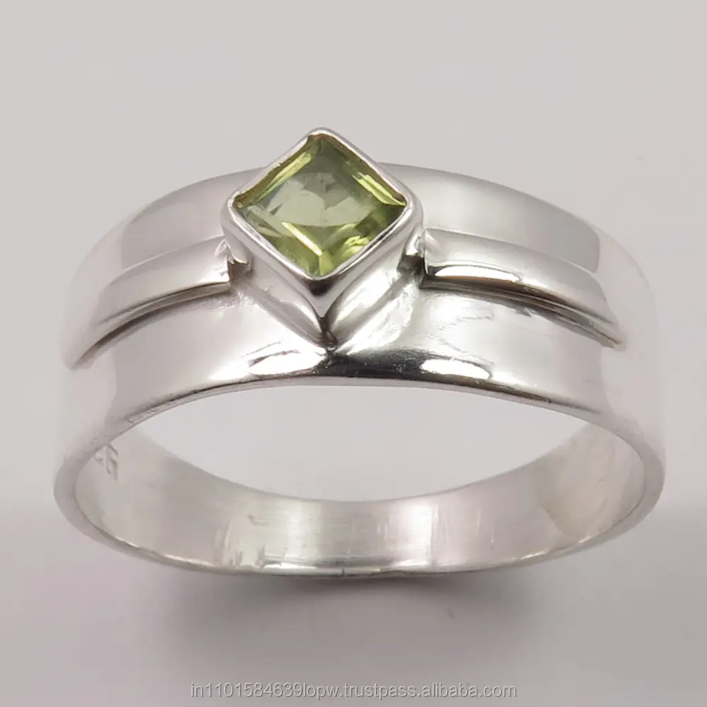 Modisch Großhandel Original-PERIDOT quadratisch-gefaßter Edelstein 925 Massivsterling-Silber neuer Designer Ring beliebige Größen Top-Geschenkeladen