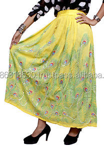 Falda Larga Bordada con Lentejuelas, Estilo Bohemio Hippie, Hecha a Mano, de Rayón, Estilo Gitano Indio, para Mujer, Venta al por Mayor - Product Image 3