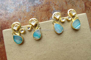 Boucles d'oreilles en diamant taille rose Agate bleu aqua élégantes en laiton pour les mariages anniversaires grand cadeau de fiançailles en alliage à la mode - Product Image 3