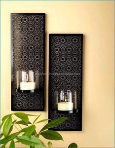 Supports muraux en métal moulé pour bougies, décoration murale, bougeoirs, dernière arrivée, support artisanal, couleur noire. - Product Image 1