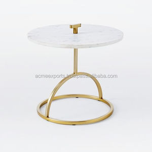 Mesa Auxiliar Moderna con Tapa de Mármol y Base de Metal Dorado, Elegante Mesa de Centro para Sala de Estar, Mueble de Decoración para el Hogar de Lujo y Duradero - Product Image 1