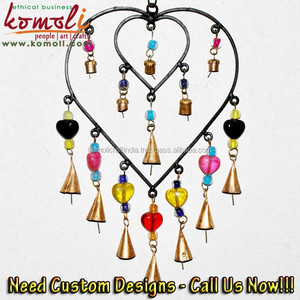 Handmade Metal Heart Shape Wind Chime with Colorful Beads and Small Bells for Home, Garden & Balcony Decoration - Product Image 2