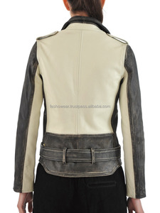 Veste en cuir contrasté blanc et noir de qualité supérieure unisexe moderne coupe ajustée mode cuir véritable de haute qualité - Product Image 5