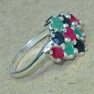 Rubí, Esmeralda, Zafiro, Anillo de Plata de Ley 925 Anillo de piedras preciosas - Product Image 2