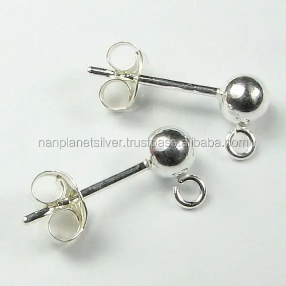 Sterling Silver Earring Studs With Ear Nuts And Open Rings