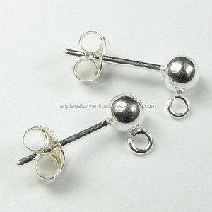 Sterling Silver Earring Studs with Ear Nuts and Open Rings <b>Jewelry</b> <b>Findings</b> & Components - Product Image 1