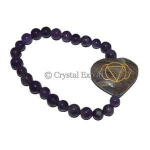 Third Eye Chakra Engraved Heart <b>Bracelets</b> | Gemstone Chakra <b>Bracelets</b> - Product Image 1