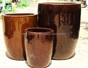 Brown Flower Pots// Glazed Ceramic Planters // Vietnam Pottery Supplier - Product Image 1