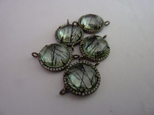 ตัวเชื่อมต่อแบบฝังเพชรคิวบิกเซอร์โคเนียหลากสีธรรมชาติ ชุบโรเดียมดำ เงินสเตอร์ลิง ดีไซน์วินเทจ สำหรับงานแต่งงาน ใช้ได้ทั้งชายและหญิง - Product Image 3