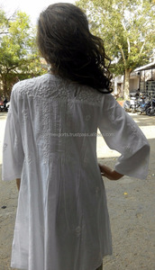 Stylish Cotton <b>White</b> Hand Embroidered Summer Cotton Tunics for Women Clothing, Hand Embroidered Cotton Casual Dress <b>Long</b> <b>Sleeves</b> - Product Image 3