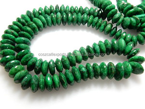 Corindón verde teñido Esmeralda piedra preciosa corte alemán Rondelle cuentas 9-11mm tamaño cuentas de piedra Natural hebra joyería al por mayor - Product Image 4