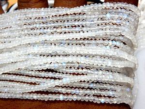 Perles Rondelle à facettes en pierre de lune arc-en-ciel de grade AAA 3mm 14 pouces - Product Image 4