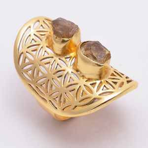 Bague en pierre précieuse citrine brute bagues en or vermeil bijoux faits à la main bijoux indiens bagues plaquées or flash fournisseurs de bijoux - Product Image 1