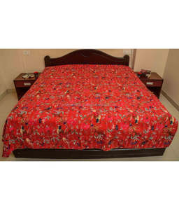 New Indian Bird Print Kantha <b>Throw</b> Blanket Handmade Bird Of Paradise Kantha Quilt - Product Image 3