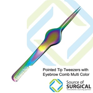 Eyebrow Tweezers with Comb for Eyebrow Hair Precision Hair Removal Professional Slant Tip <b>Pointed</b> Beauty - Product Image 3