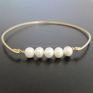 Usine En Gros Perle Flottante Perlée Manchette Bracelet Plaqué Or Alliage Perle Bijoux En Argent Sterling pour Mariage Cadeau De Mariée - Product Image 3