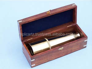 Télescope marin en laiton massif fait à la main |   Conception de jumelles anciennes |   Décoration nautique |   Boîte en bois de rose Cadeau pour collectionneurs - Product Image 2