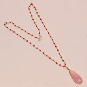 Collar de plata de ley con forma de pera de <span class=keywords><strong>Coral</strong></span>, Gema de Calcedonia Rosa Natural Vintage, colgante de Gema rosa, joyería - Product Image 2