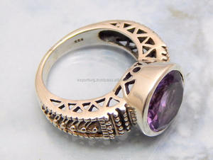 แหวนควอตซ์อเมทิสต์สไตล์คลาสสิกสีเงินสเตอร์ลิง925ได้รับการรับรองจาก Cma สำหรับงานหมั้นในงานแต่งงานและงานปาร์ตี้ - Product Image 2