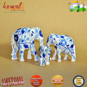 ใบไม้สีฟ้าวาดด้วยมือขนาดใหญ่ช้างไม้แกะสลักตกแต่ง - Product Image 2