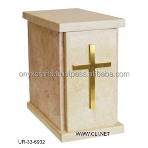 Urne funéraire pour adulte en métal de forme carrée en marbre de style américain - Product Image 1