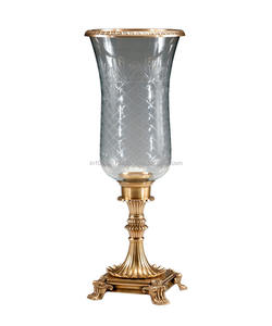 Antique Brass Metal <b>Hurricane</b> <b>Candle</b> <b>Holder</b> With <b>Glass</b> Embossed Design - Product Image 1