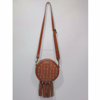 Sac à bandoulière bohème pour femme en cuir PU, style ethnique, avec fermeture éclair, sangle unique, forme ronde, pour toutes les saisons