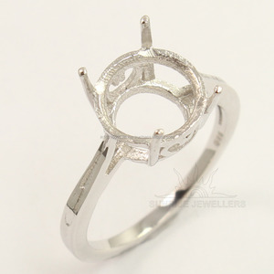 แหวนเงินกึ่งภูเขา925การตั้งค่าแบบหยักขัด10มม. หินทรงกลม - Product Image 5