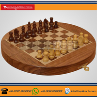 Jeu d'échecs pliable rond en bois, décoration de table, objet décoratif, échiquier de collection avec pièces pour enfants et adultes
