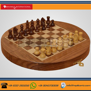 Jeu d'échecs pliable rond en bois, décoration de table, objet décoratif, échiquier de collection avec pièces pour enfants et adultes - Product Image 3