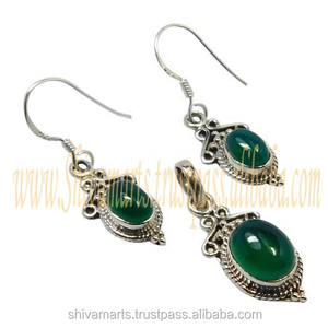 Conjunto de pendientes y pendientes de plata de ley 925 con gemas de ónix, Set de pendientes y pendientes de estilo Vintage - Product Image 2