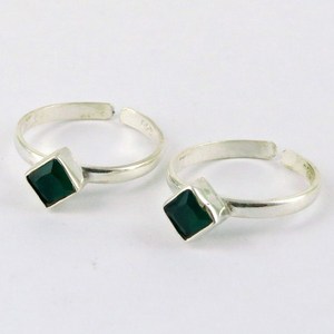 Shri Ashapura Jewels Unique Square Shape Green Onyx 925 Sterling <b>Silver</b> Bezel Setting Gemstone <b>Toe</b> <b>Rings</b> BOHEMIA Style Third - Product Image 1