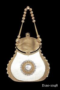 High Quality 1048 Metal Handmade Gold Silver <b>Beaded</b> Square Bridal <b>Handbag</b> Half Moon Pattern Fashion Evening Parties Chain Strap - Product Image 3