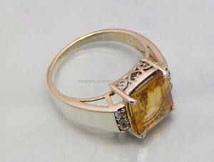 แหวนแต่งงานและหมั้นเงินแท้ดีไซน์คลาสสิกคุณภาพสูงประดับด้วยพลอยซิทรินควอตซ์และโทแพซ - Product Image 2