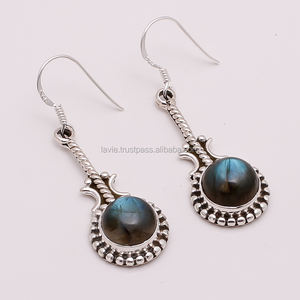 ต่างหูเงินแท้ 925 เครื่องประดับเงินอัญมณีลาบราดอร์ ผู้ส่งออกเครื่องประดับเงินโบราณ - Product Image 1