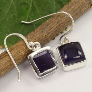Declaración cabujón piedras preciosas cuadradas puro 925 plata esterlina sólida pendientes de amatista fina mujeres naturales para mujeres y niñas - Product Image 1
