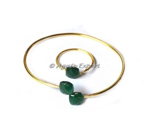 Green Agate <b>Beaded</b> <b>Bracelets</b> with Ring Silver/Gold Plated - Product Image 1