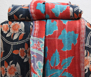 Manta Kantha Sari 100% algodón tejido y bordado ropa de cama reciclada para uso decorativo apto para viajes - Product Image 2
