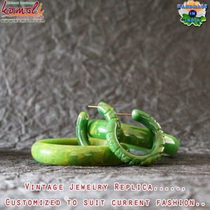 สีเขียวสีเหลืองหินอ่อนแกะสลักต่างหูเรซินเครื่องประดับ Bakelite วินเทจ - Product Image 4