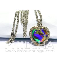 Collier Pendentif Cœur en Alliage de Zinc Philcha Vintage Ocean's Mystique 20mm avec Pierre d'Humeur Changeante de Couleur, Chaîne Métallique de 18 pouces, Cadeau pour Femme