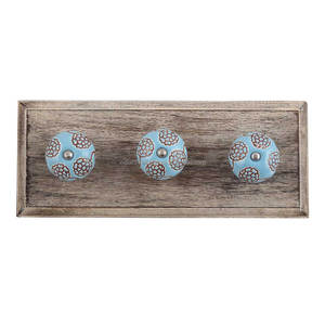 Perchas de cerámica de madera hechas a mano para montar en la pared, ganchos reutilizables para abrigo, utilidad, sombrero, bolsas, ropa, resistente, color turquesa y marrón - Product Image 1