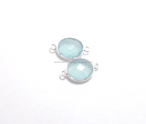 Quartz Aqua Gemstone Argent Plaqué Fabrication de Bijoux Forme Ovale Double Bélière Lunette à Facettes Connecteur de Pierre de Naissance - Product Image 2