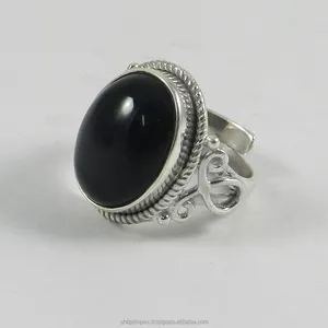 925 sterling silver black onyx della pietra preziosa anello regolabile