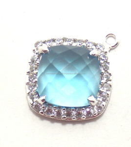 <b>Blue</b> Topaz Quartz Cubic Zircon <b>Gold</b> Plated Jewelry Single Bail Faceted Bezel in <b>Cushion</b> Shape Fashion Accessories - Product Image 5