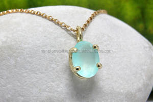 Collier pendentif en calcédoine aqua avec broche ovale pour cadeau de fiançailles, de mariage ou d'anniversaire - Product Image 2