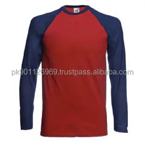 contrast raglan sleeve cotton t-shirts men long sleeve slim fit tee