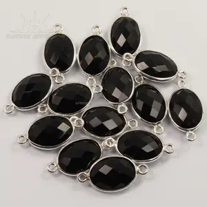 Conectores de Piedras Preciosas de Ónice Negro Natural, Plata de Ley 925, Acabado Pulido, 6.6g, Accesorios de Joyería al por Mayor - Product Image 1